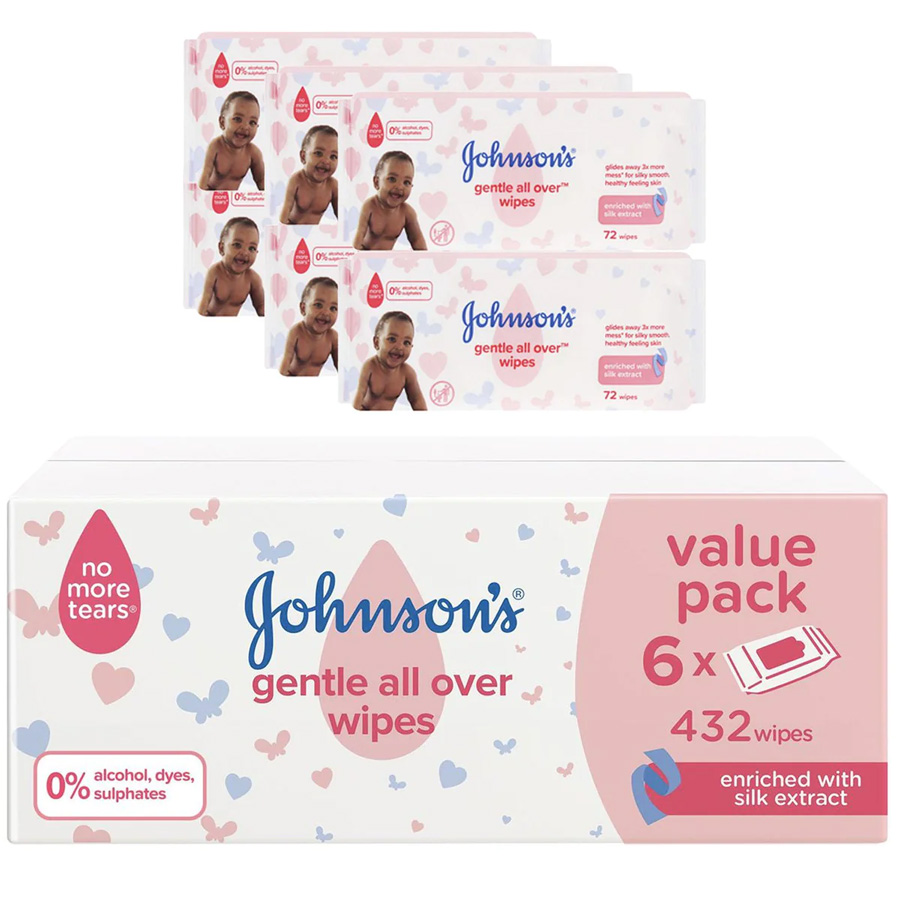 JOHNSON'S BABY GENTLE ALL OVER WIPES 72 CT SILK EXTRACT