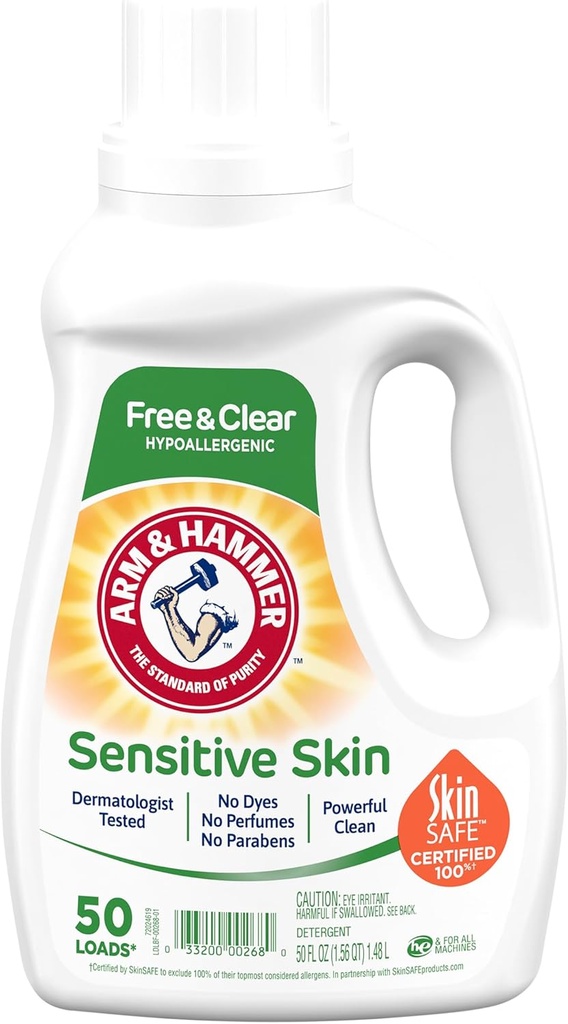 ARM & HAMMER LIQUID DETERGENT 50 OZ 50 LOADS FREE & CLEAR / SENSITIVE SKIN