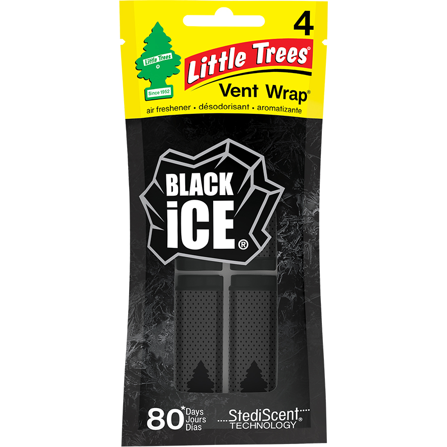 LITTLE TREES CAR FRESHENER 4 CT VENT WRAP BLACK ICE