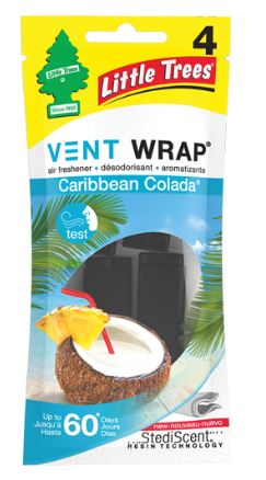 LITTLE TREES CAR FRESHENER 4 CT VENT WRAP CARRIBEAN