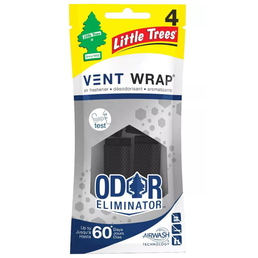 LITTLE TREES CAR FRESHENER 4 CT VENT WRAP ODOR ELIMNATOR