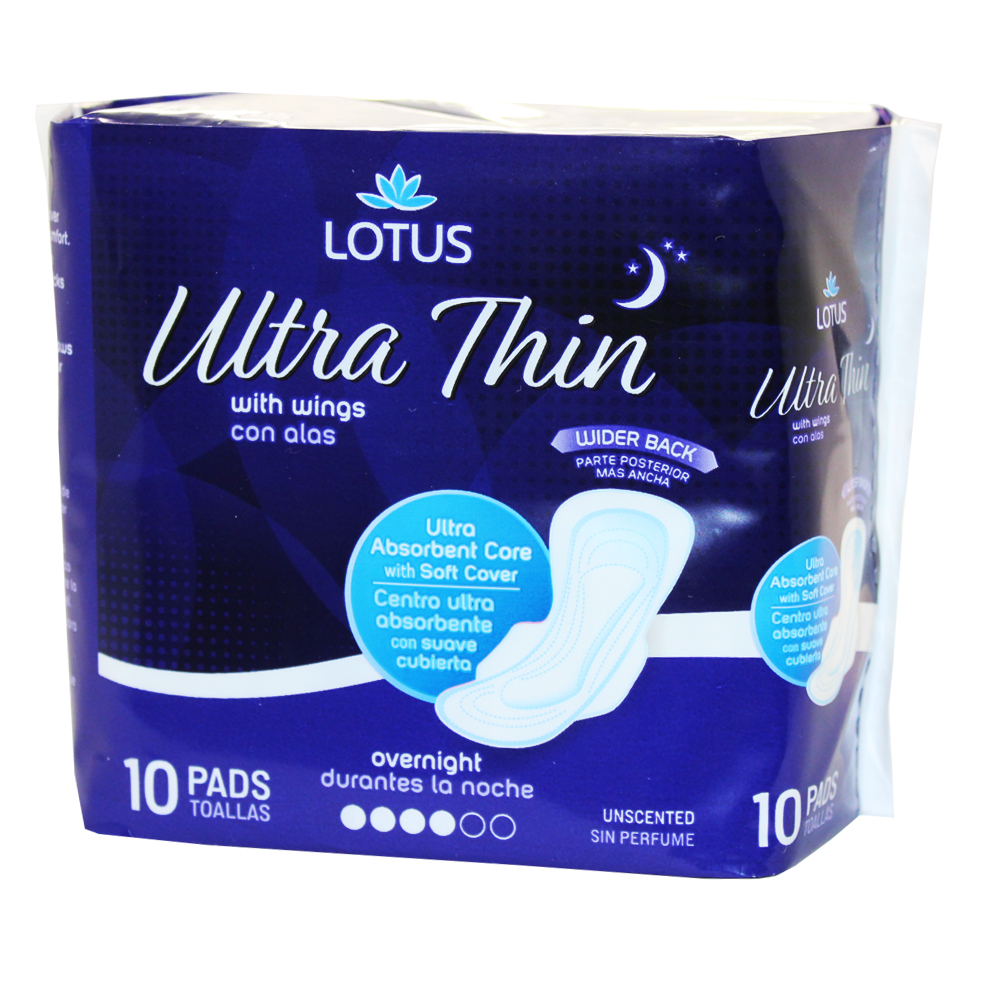 LOTUS MAXI PADS 10 CT OVER NITE ULTRA THIN WITH WINGS