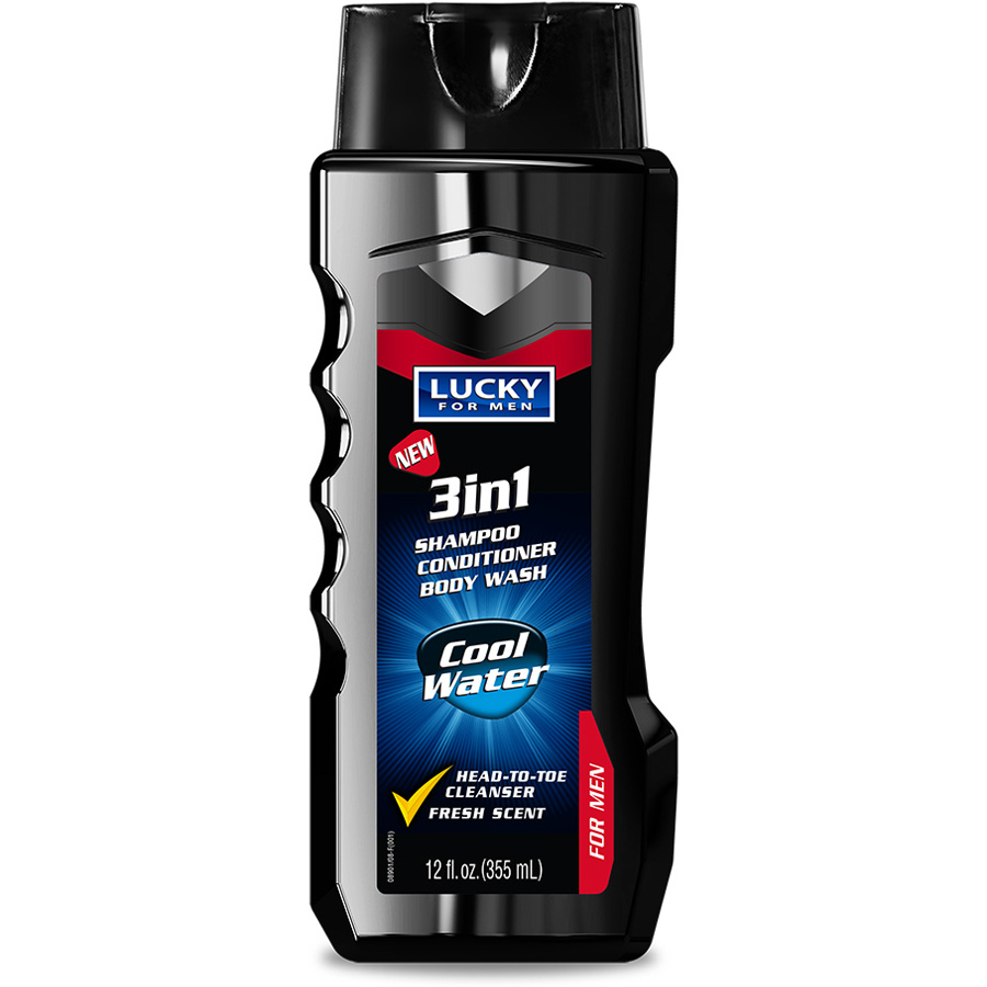 LUCKY SUPER SOFT MEN'S 2 IN 1 WASH + SHAMPOO 12 OZ COOL WATER