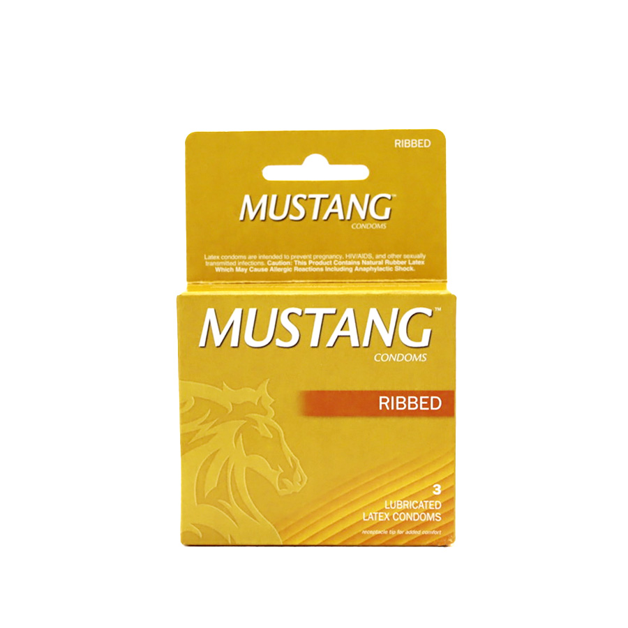 MUSTANG CONDOM 3 CT RIBBED BROWN