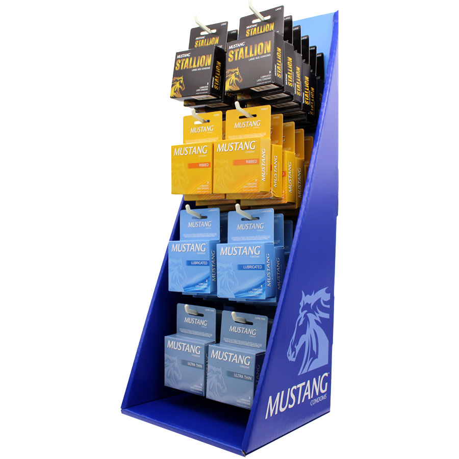 MUSTANG CONDOM DISPLAY 3 PK ASSORTED - 48 / Display
