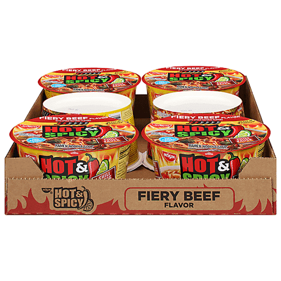 NISSIN CUP NOODLES 3.28 OZ HOT & SPICY FIERY BEEFFLAVOUR