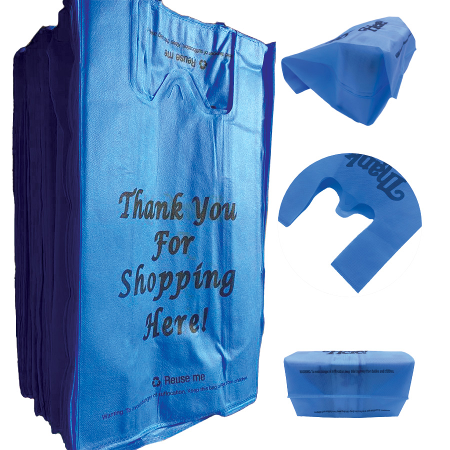 NONWOVEN REUSEABLE CARRY BAGS BLUE 12 X 22 X 6 IN