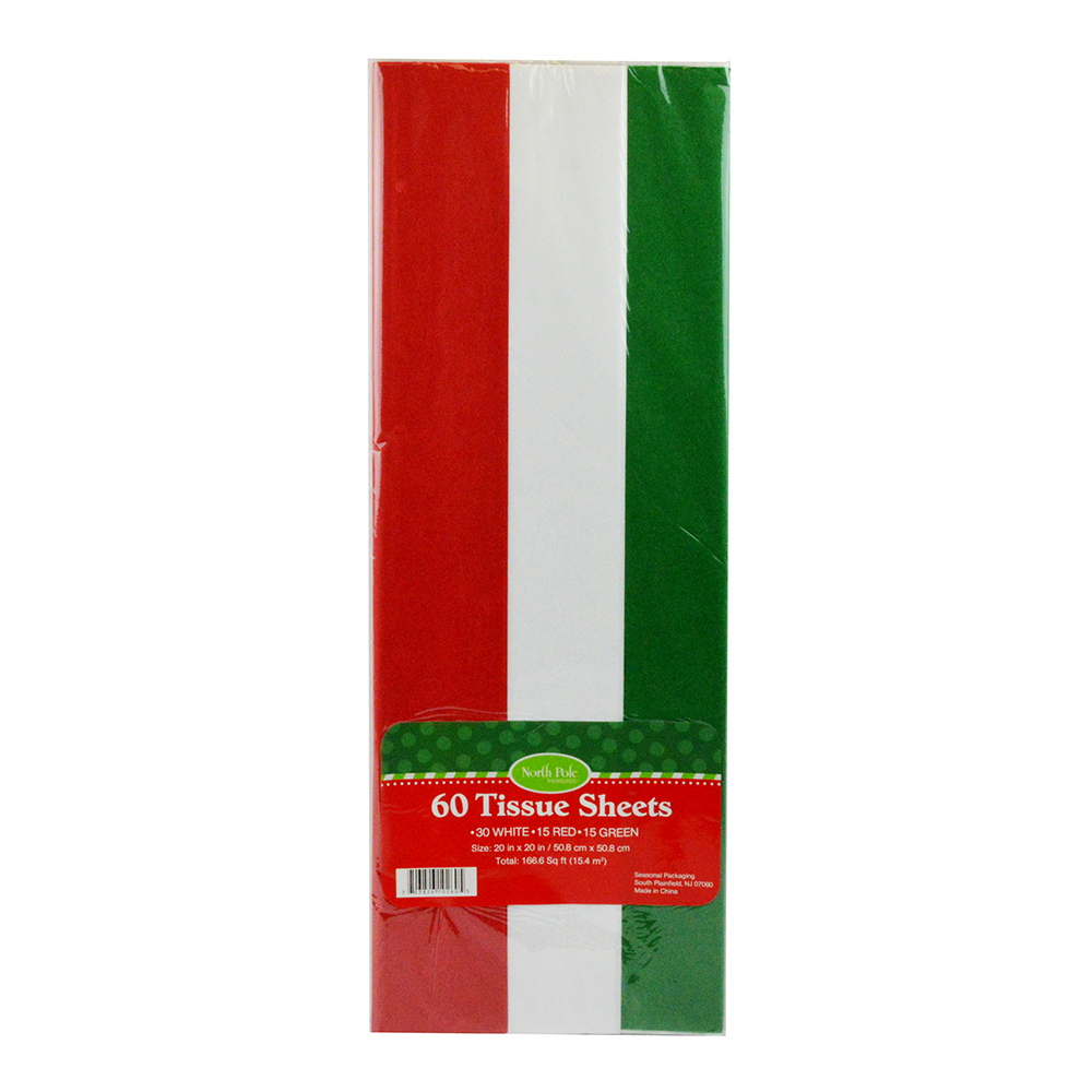 NORTH POLE TISSUE PAPER 20 X 20 IN 60 CT WHITE RED GREEN