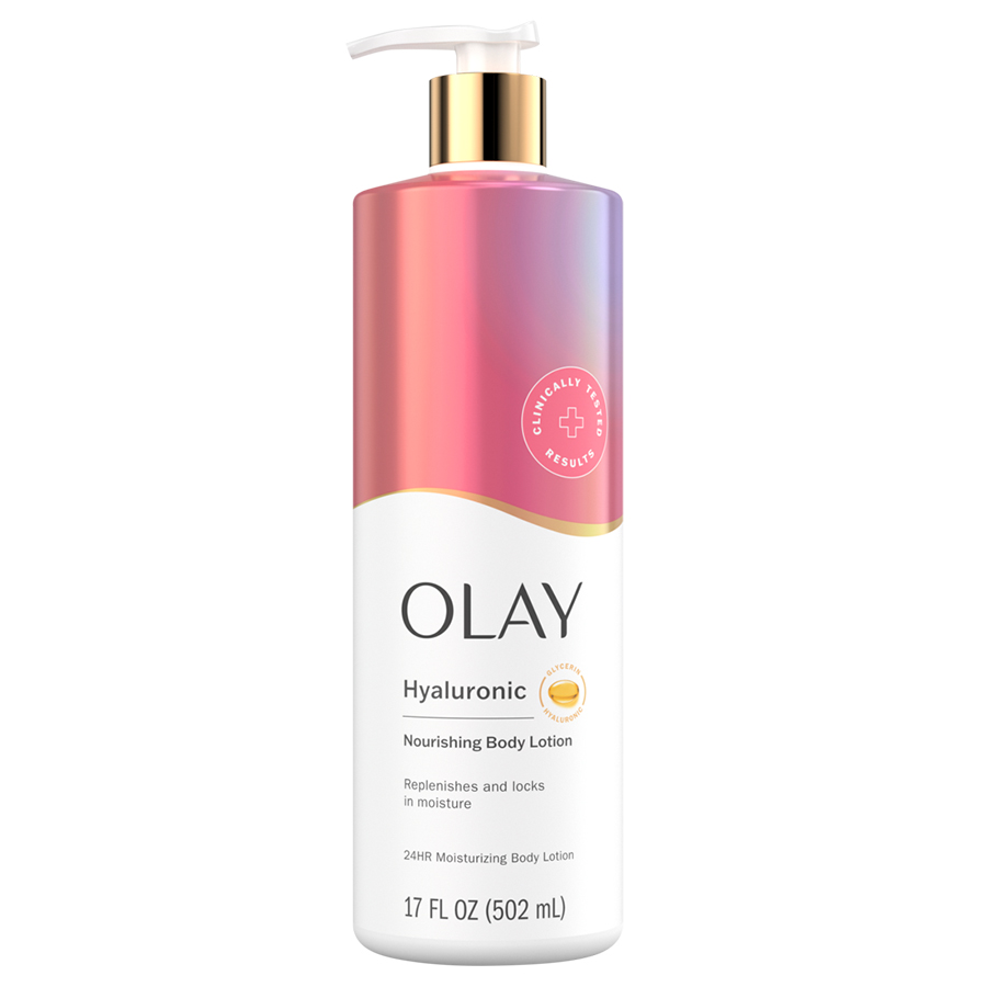 OLAY BODY LOTION 17 OZ / 502 ML NOURISHING & HYDRATING WITH HYALURONIC ACID WITH PUMP