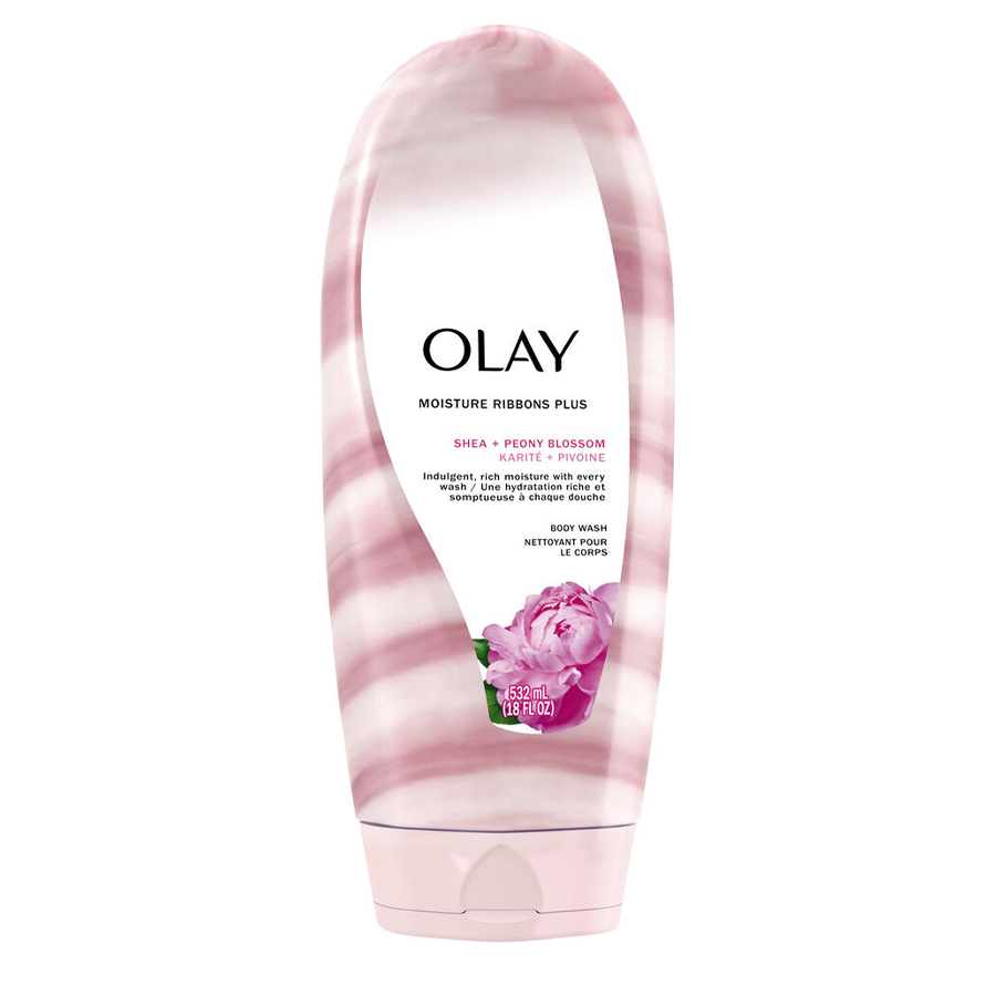 OLAY BODY WASH 18 OZ MOISTURE RIBBONS PLUS SHEA + PEONY BLOSSOM