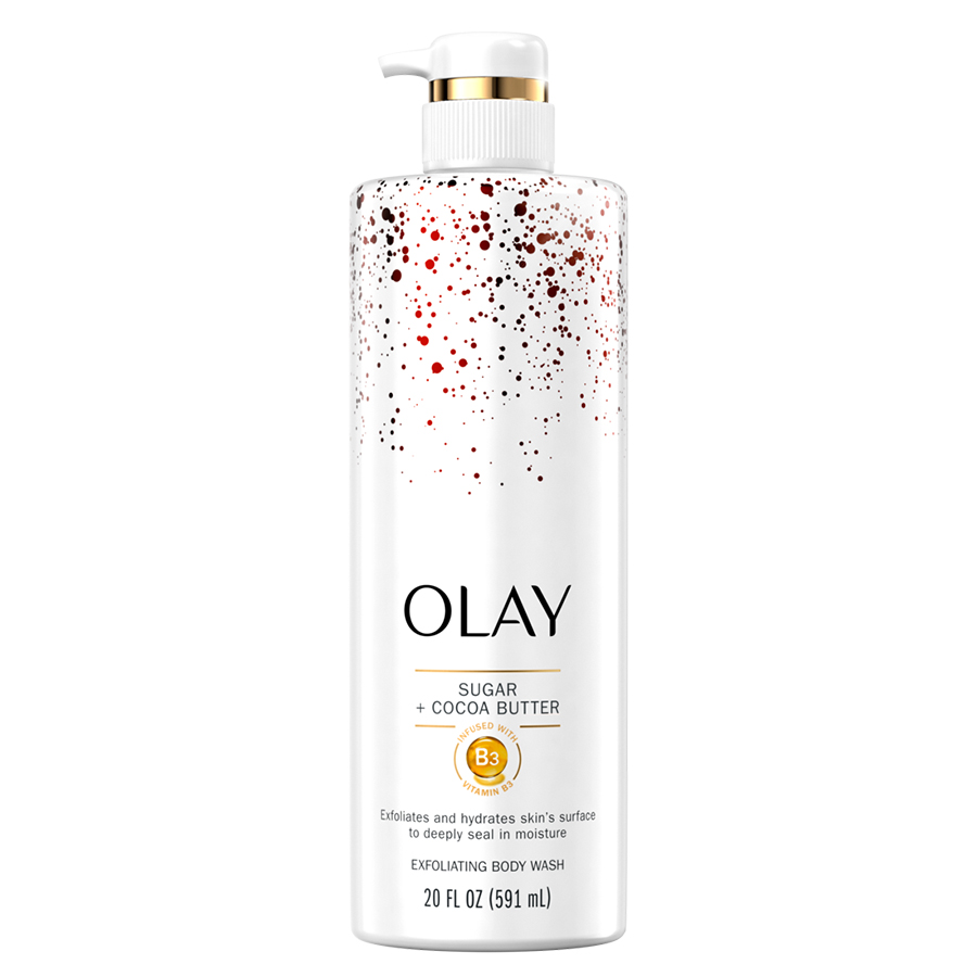 OLAY BODY WASH 20 OZ EXFOLIATING & NOURISHING WITH SUGAR, COCOA BUTTER, AND VITAMIN B3