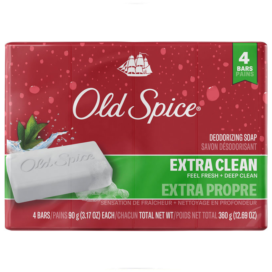 OLD SPICE BAR SOAP MEN 3.17 OZ / 90 G 4 BARS EXTRA CLEAN