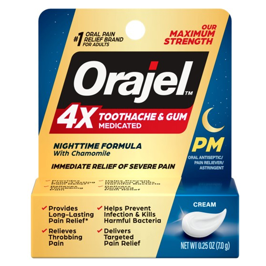ORAJEL PAIN RELIEF CREAM 0.25 OZ 4X PM MAX STRENGTH TOOTH & GUM MEDICATED