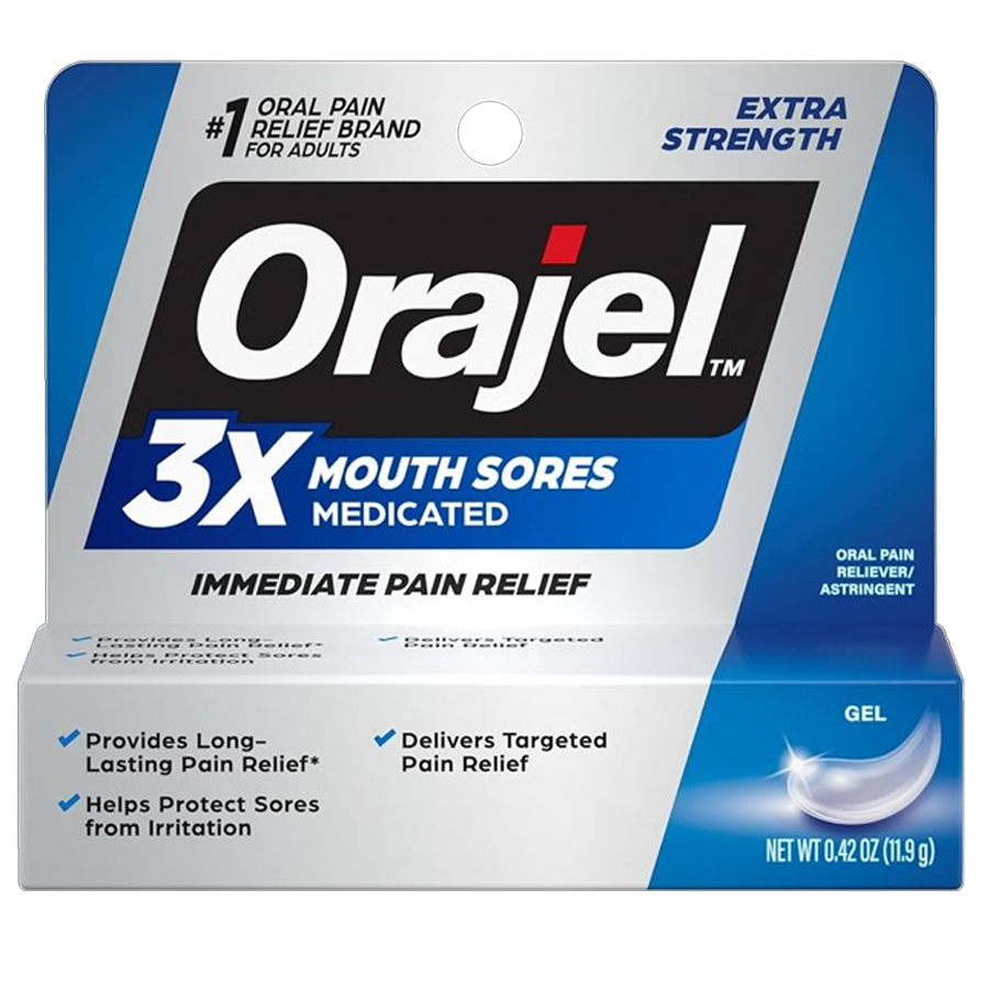 ORAJEL PAIN RELIEF GEL 0.18 OZ 3X EXTRA STRENGTH MEDICATED MOUTH SORES