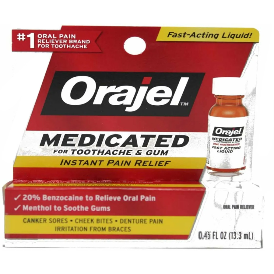ORAJEL PAIN RELIEF LIQUID 0.45 OZ / 13.3 ML TOOTHACHE AND MOUTHSORES