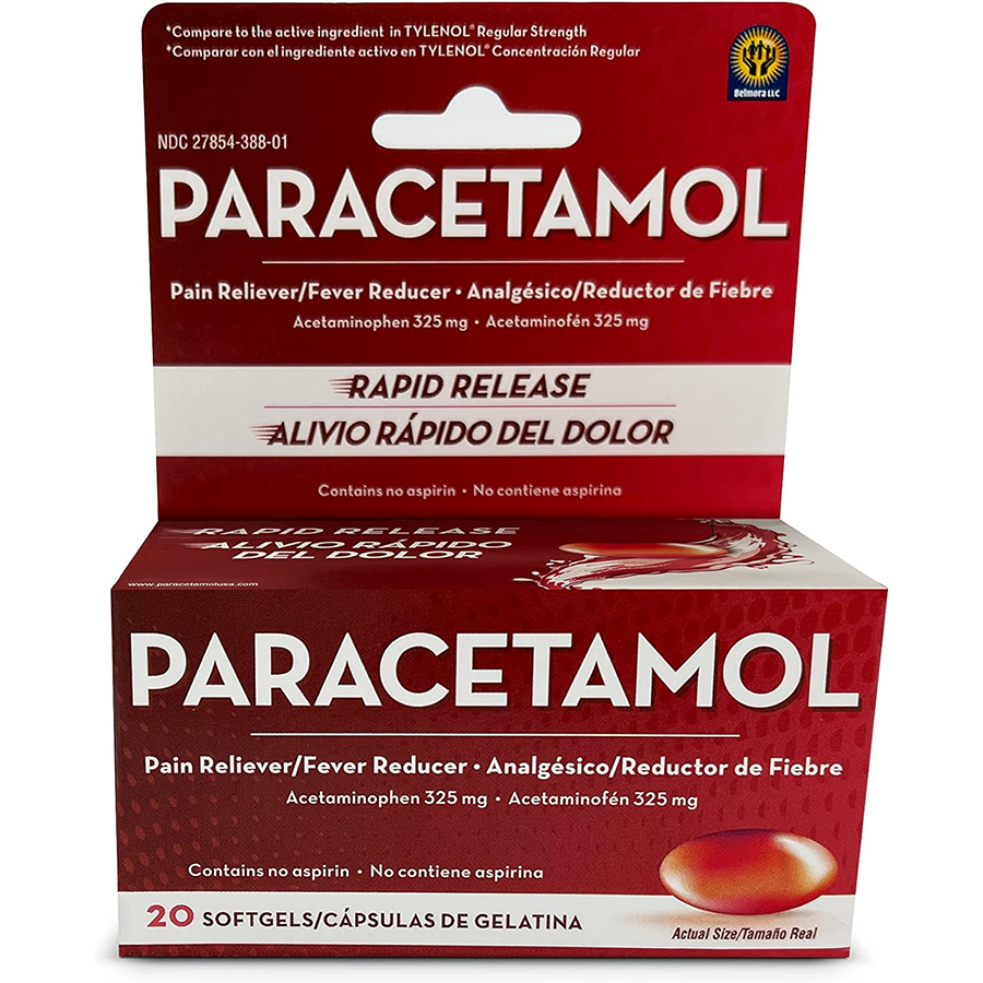 PARACETAMOL PAIN RELIVER & FEVER REDUCER 20 CT SOFTGEL CAPS 325 MG