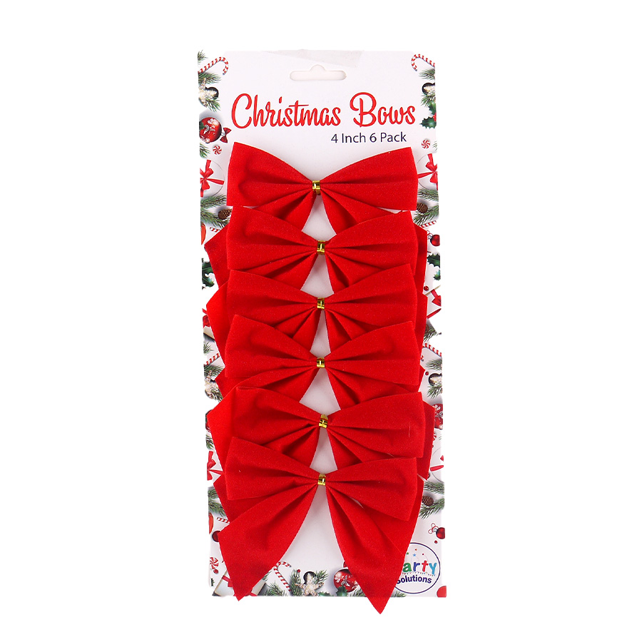 PARTY SOLUTION CHRISTMAS BOW 4 IN 6 CT