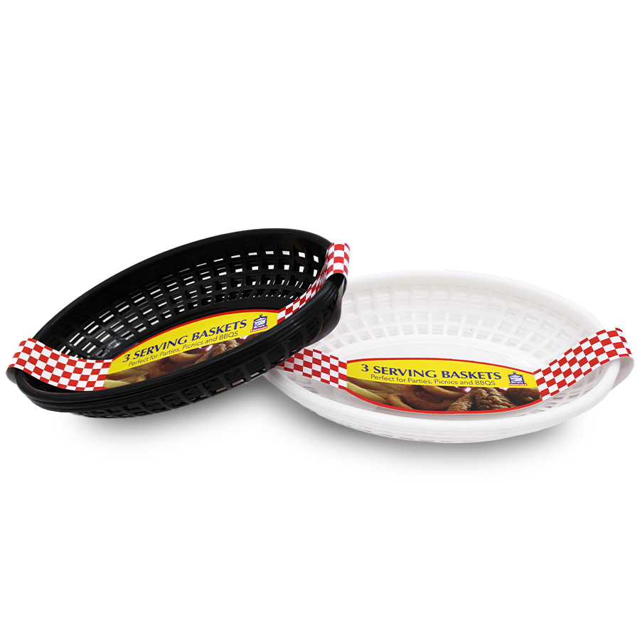 PARTY SOLUTION SERVING BASKETS 9 X 5.5 IN 3 PK BLACK / WHITE
