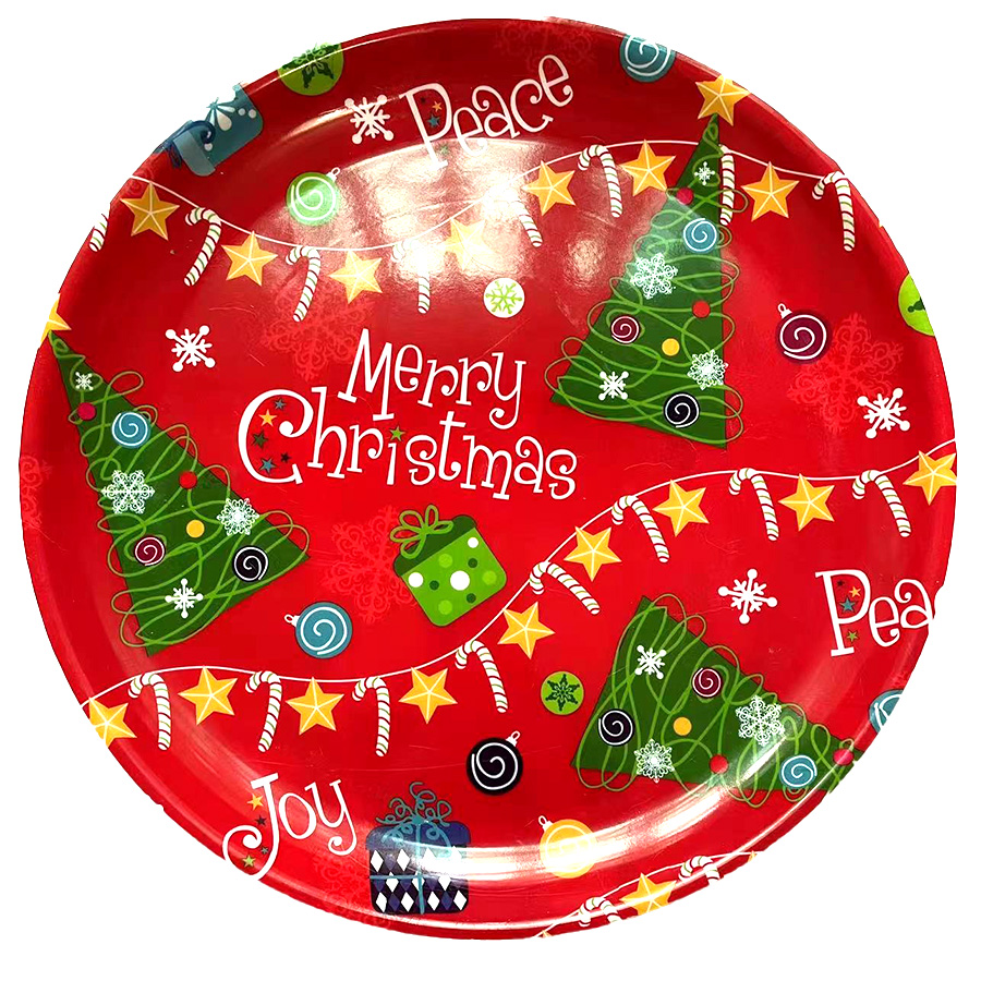 PARTY SOLUTION TRAY 11.5 IN CHRISTMAS ROUND ASSORTED DESIGNS