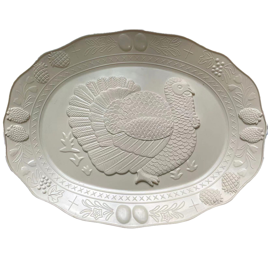PARTY SOLUTION TURKEY PLATTER 17.25 X 13 IN OVAL ASSORTED WHITE / BEIGE