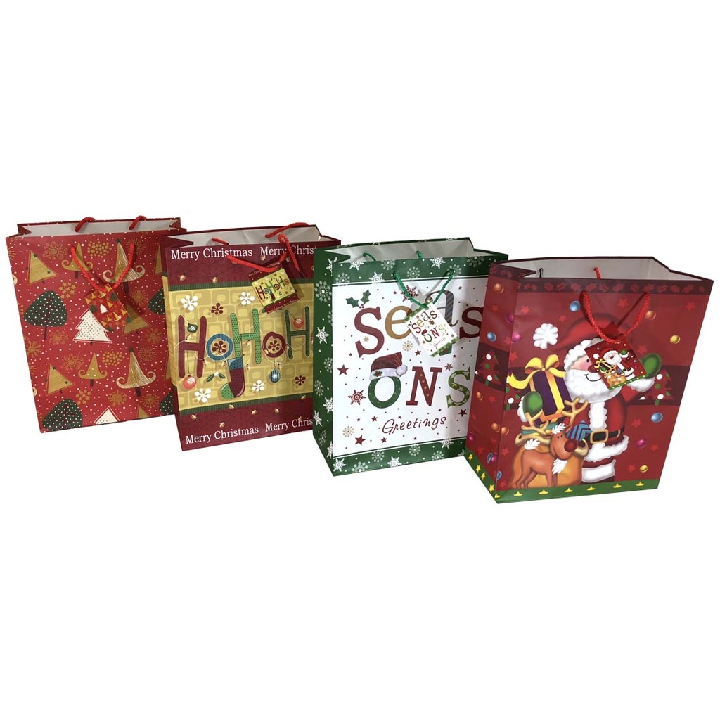 PARTY SOLUTIONS CHRISTMAS GIFT BAG 7 X 4 X 9 IN MEDIUM BRAIDED ROPE HANDLE ASSORTED DESIGNS