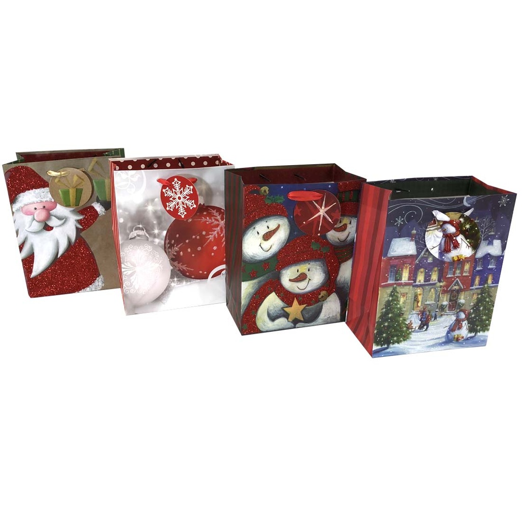 PARTY SOLUTIONS CHRISTMAS GIFT BAG 7 X 4 X 9 IN MEDIUM SATIN HANDLE ASSORTED DESIGNS
