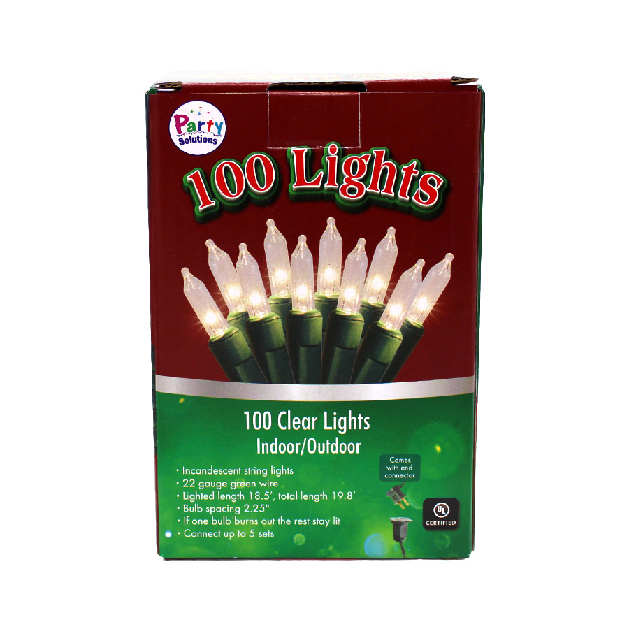 PARTY SOLUTIONS CHRISTMAS LIGHT 20 FT 100 CT CLEAR