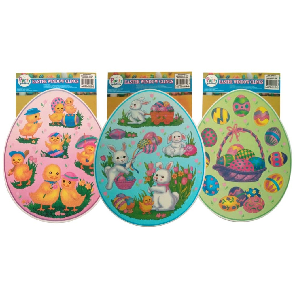 PARTY SOLUTIONS GLITTER EASTER CLINGS 15 X 12 IN ASSORTED DESIGNS