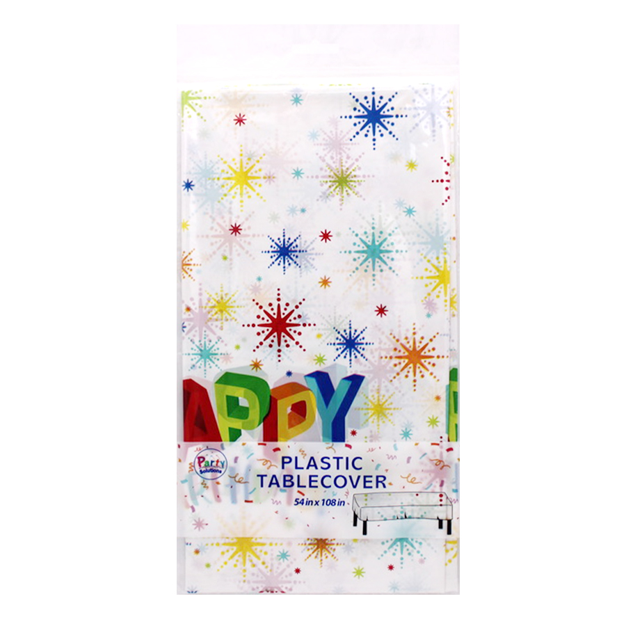PARTY SOLUTIONS TABLE COVER 54 X 108 HAPPY BIRTHDAY