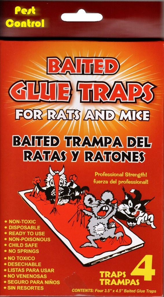 PEST CONTROL MICE GLUE TRAPS 4 PK BAITED