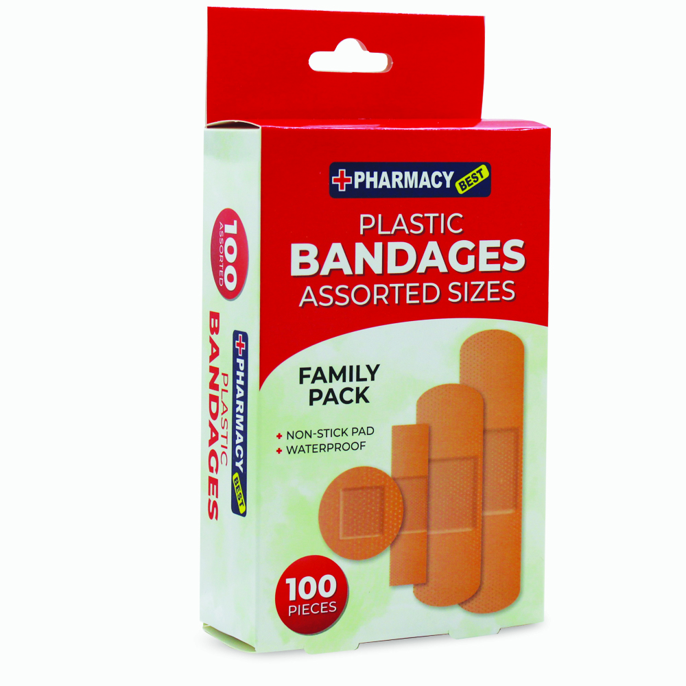 PHARMACY BEST BANDAGES 100 CT ASSORTED SIZES FAMILY SERIES