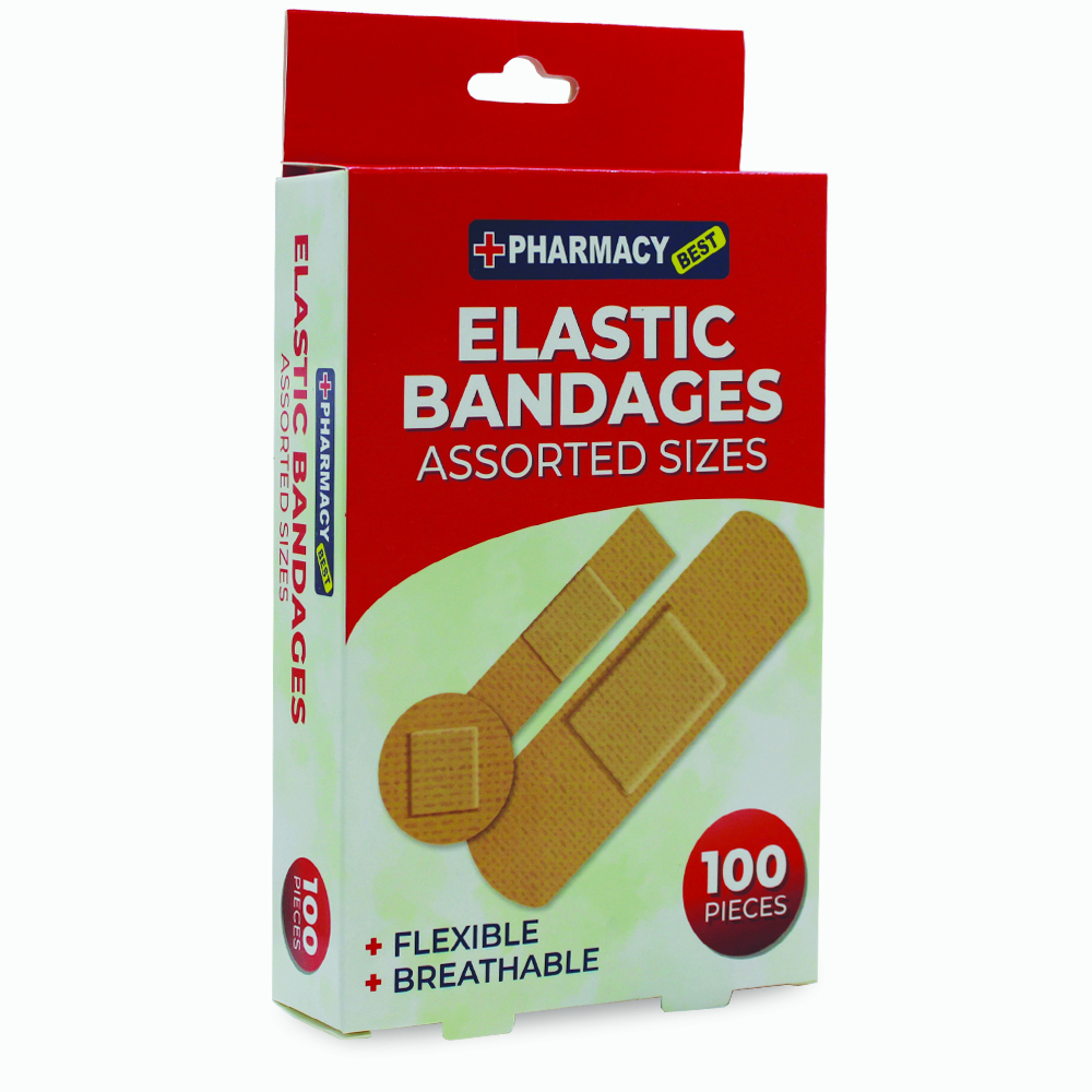 PHARMACY BEST BANDAGES 100 CT ELASTIC ASSORTED SIZES