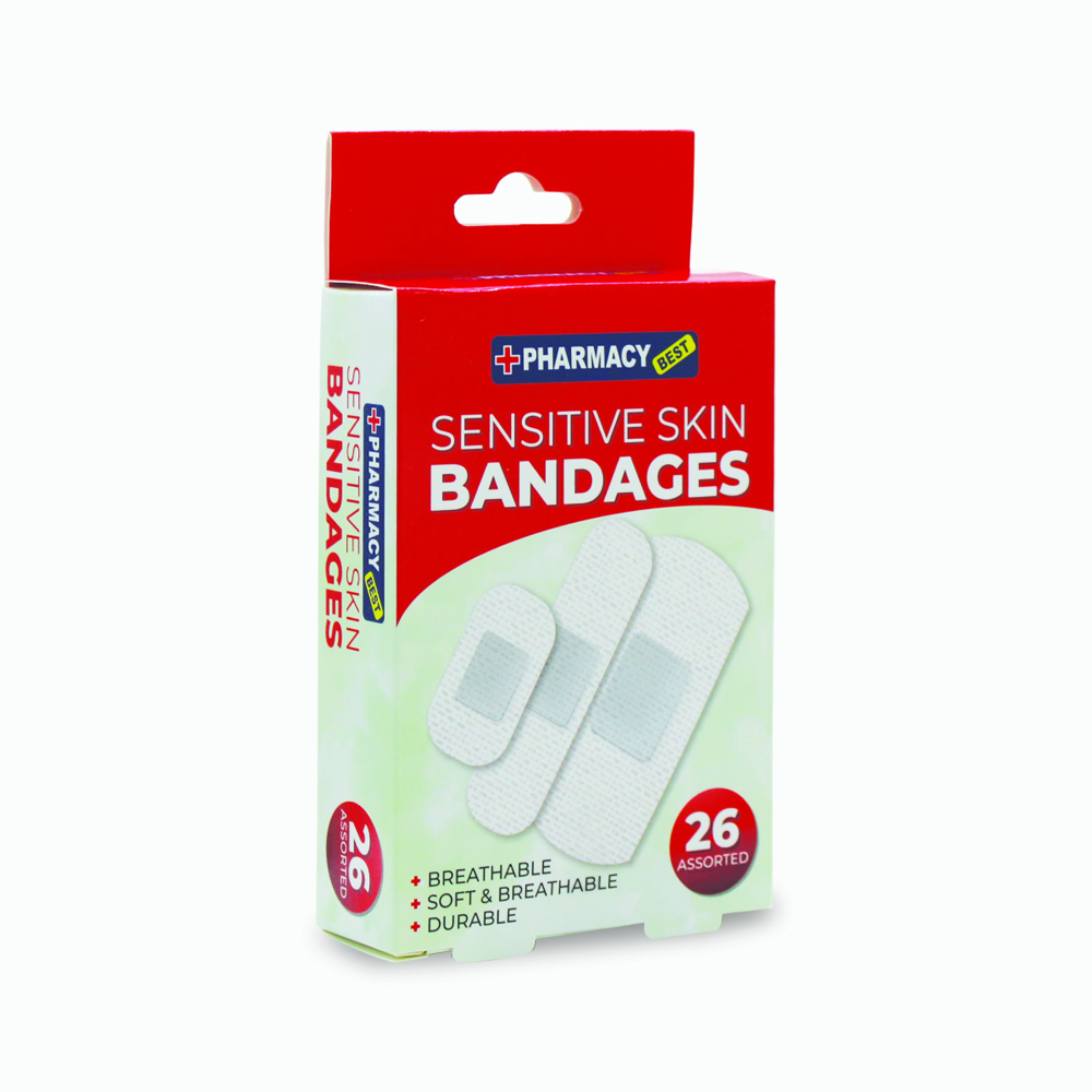 PHARMACY BEST BANDAGES 26 CT SENSITIVE ASSORTED SIZES