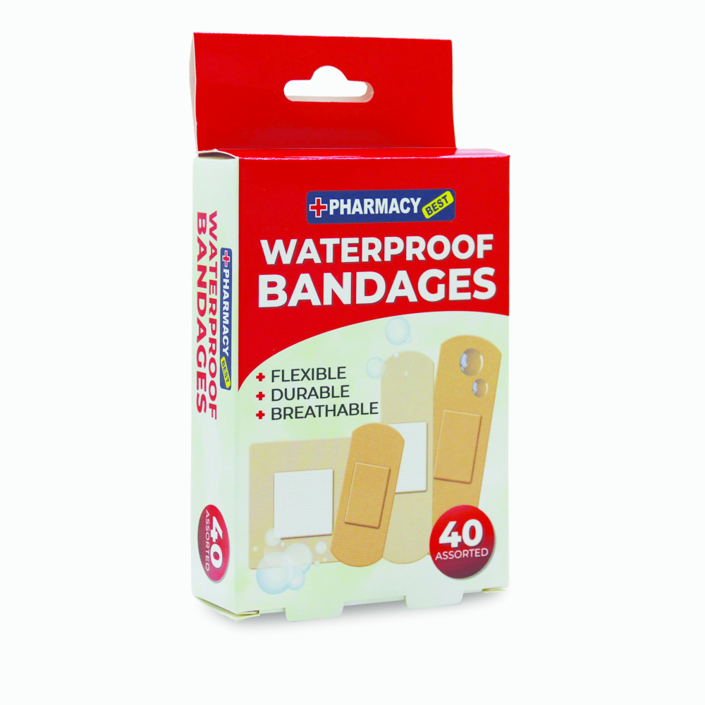 PHARMACY BEST BANDAGES 40 CT WATER PROOF ASSORTED SIZES