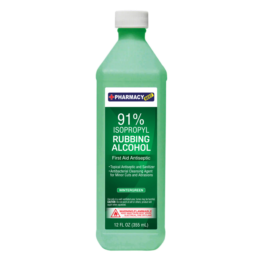 PHARMACY BEST RUBBING ALCOHOL 12 OZ 91% WINTERGREEN