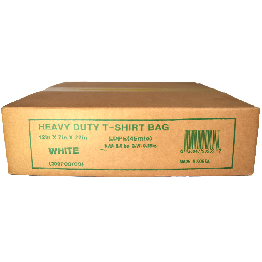 PLASTIC BAG (12X7X22) IN 200 CT HEAVY DUTY 45 MIC WHITE