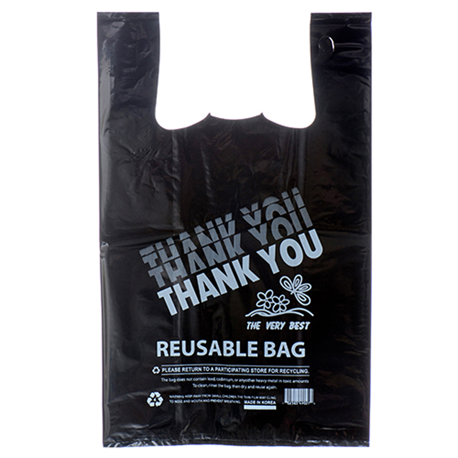 PLASTIC BAG (13X7X21) IN 200 CT REUSABLE BLACK THANK YOU PRINTED