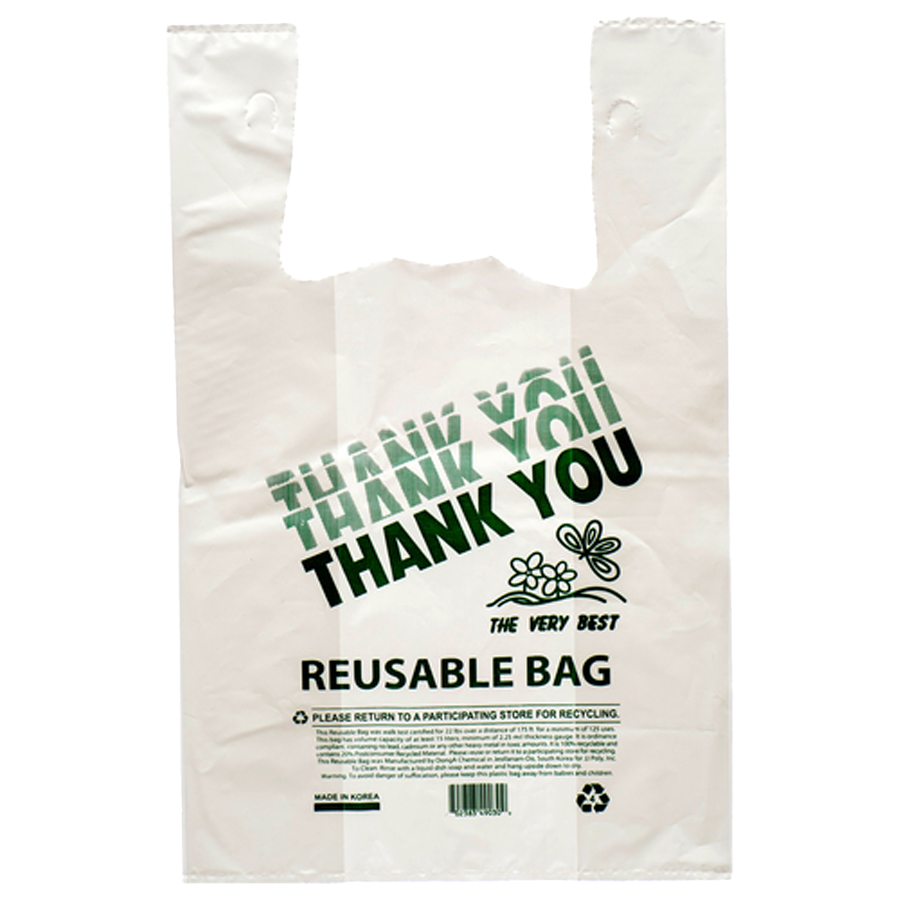 PLASTIC BAG (13X7X21) IN 200 CT REUSABLE WHITE THANK YOU PRINTED