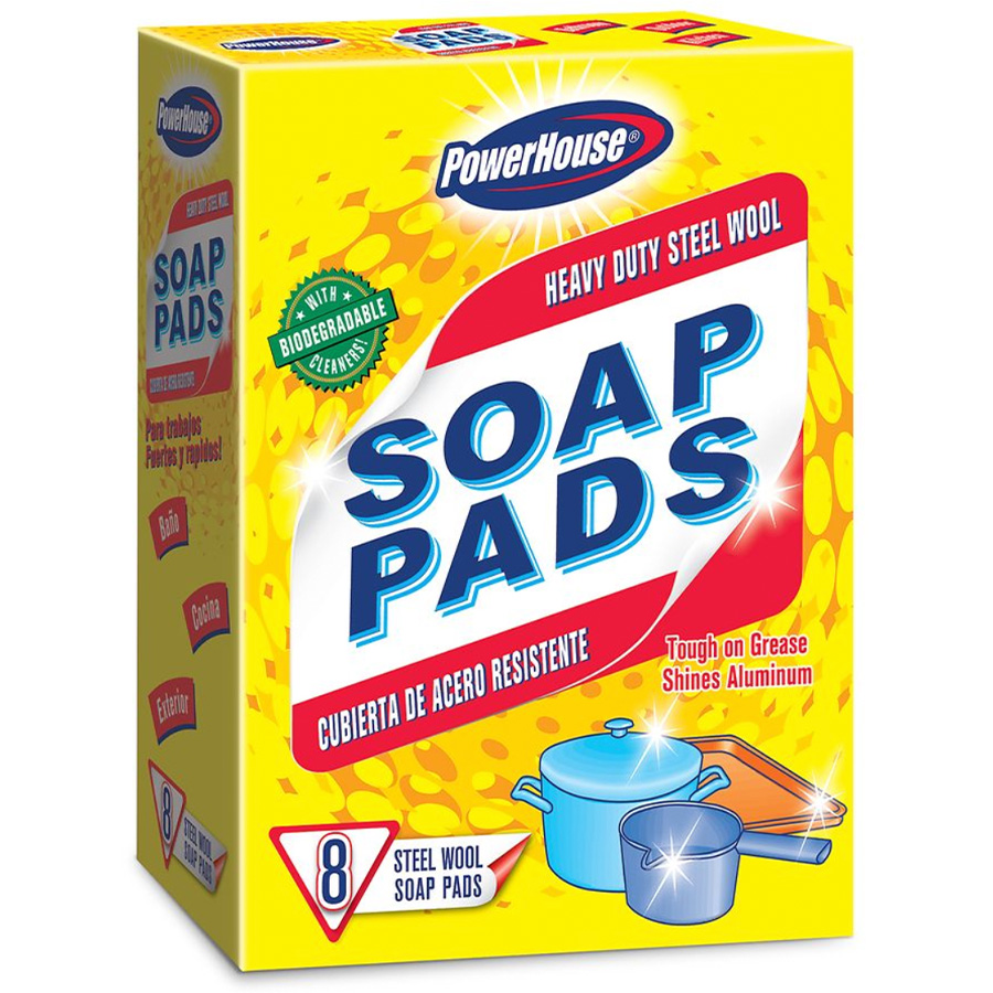 POWERHOUSE SOAP PADS 8 CT STEEL WOOL