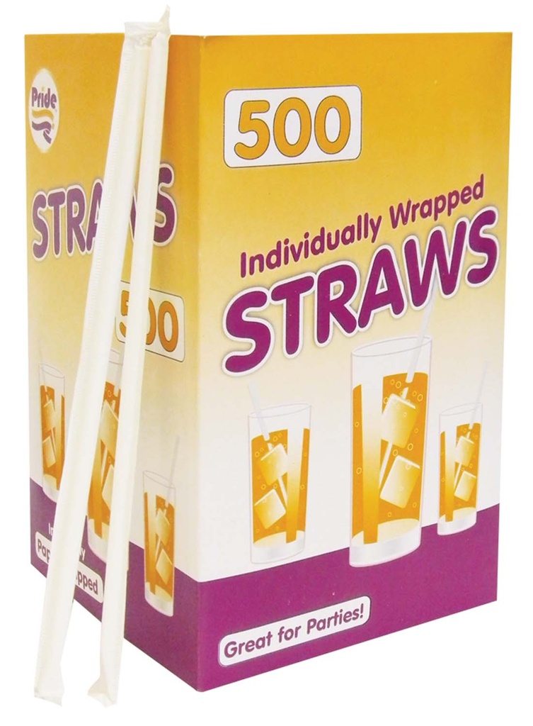 PRIDE DRINKING STRAW 500 CT INDIVIDUALLY WRAPPED CLEAR
