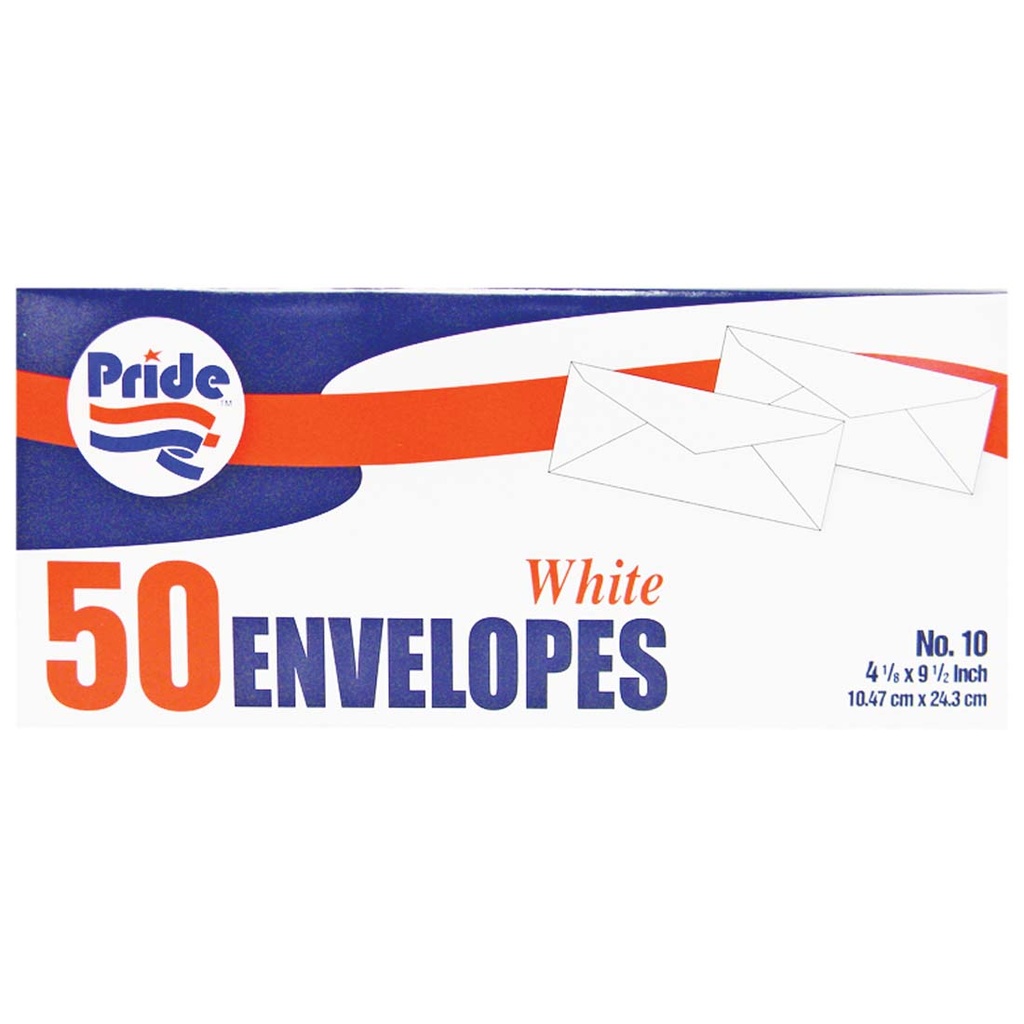 PRIDE ENVELOPE 4.125 X 9.5 IN 50 CT WHITE