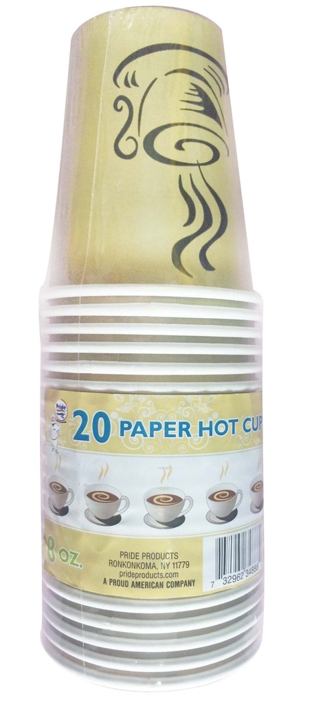 PRIDE PAPER HOT CUP 8 OZ 20 CT