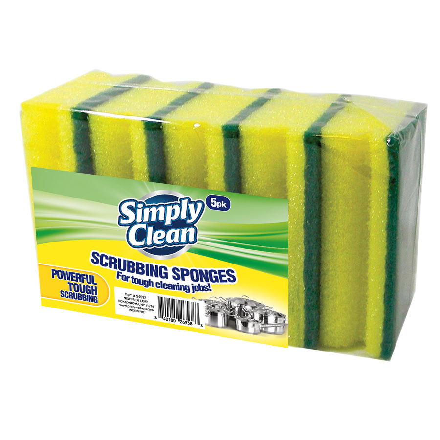 PRIDE SCRUBBING SPONGE 4 X 3 IN 5 PK IN DISPLAY