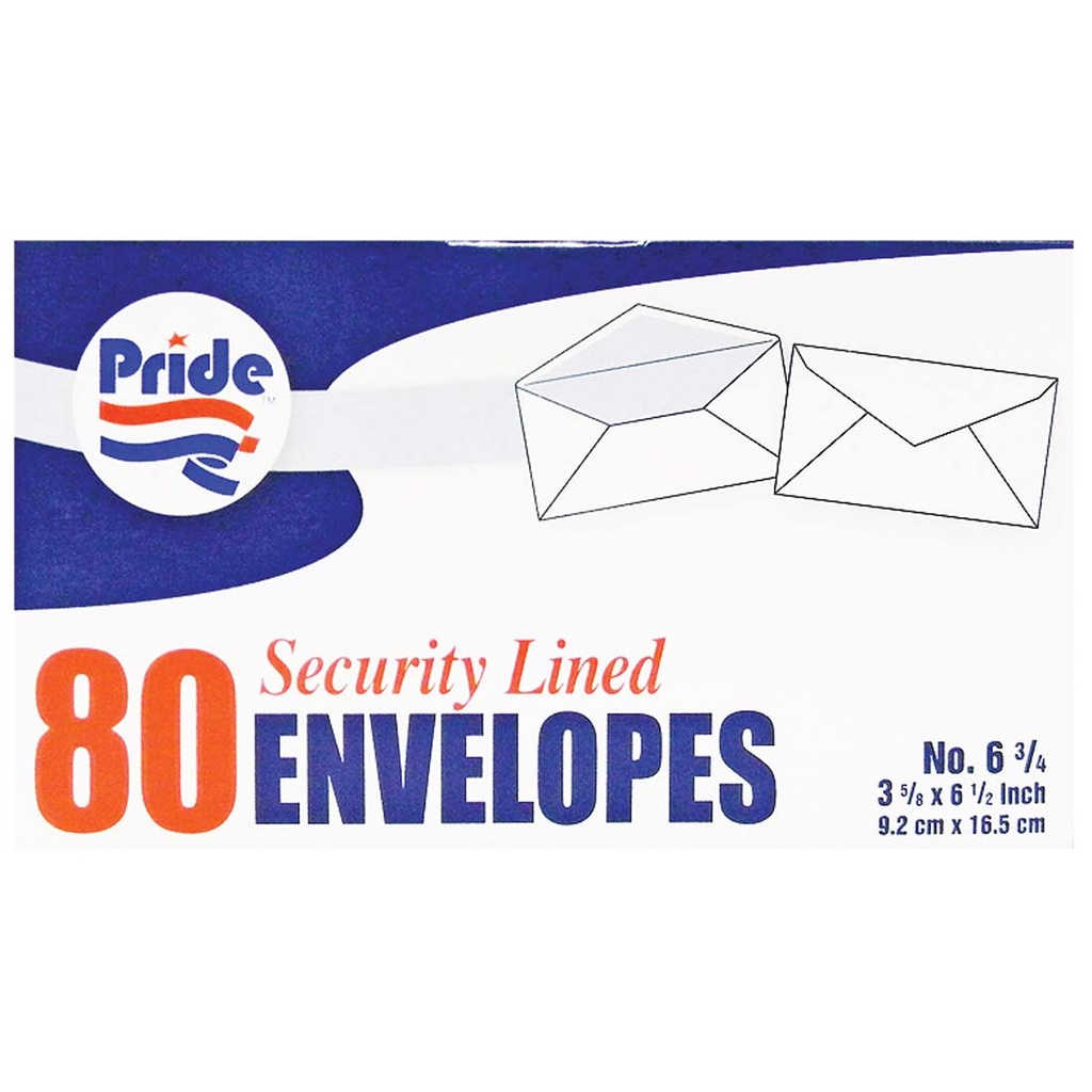 PRIDE SECURITY ENVELOPE 3 5/8 X 6 1/2 IN 80 CT