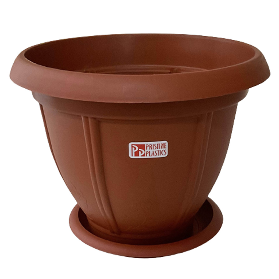 PRISTINE PLASTICS FLOWER POT 10.5 IN WITH PLATE TERRACOTTA