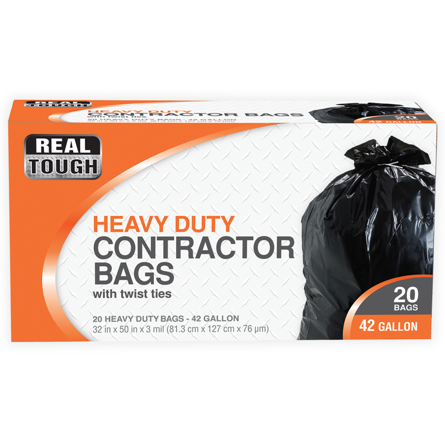 REAL TOUGH CONTRACTOR BAG 42 GL 20 CT BLACK