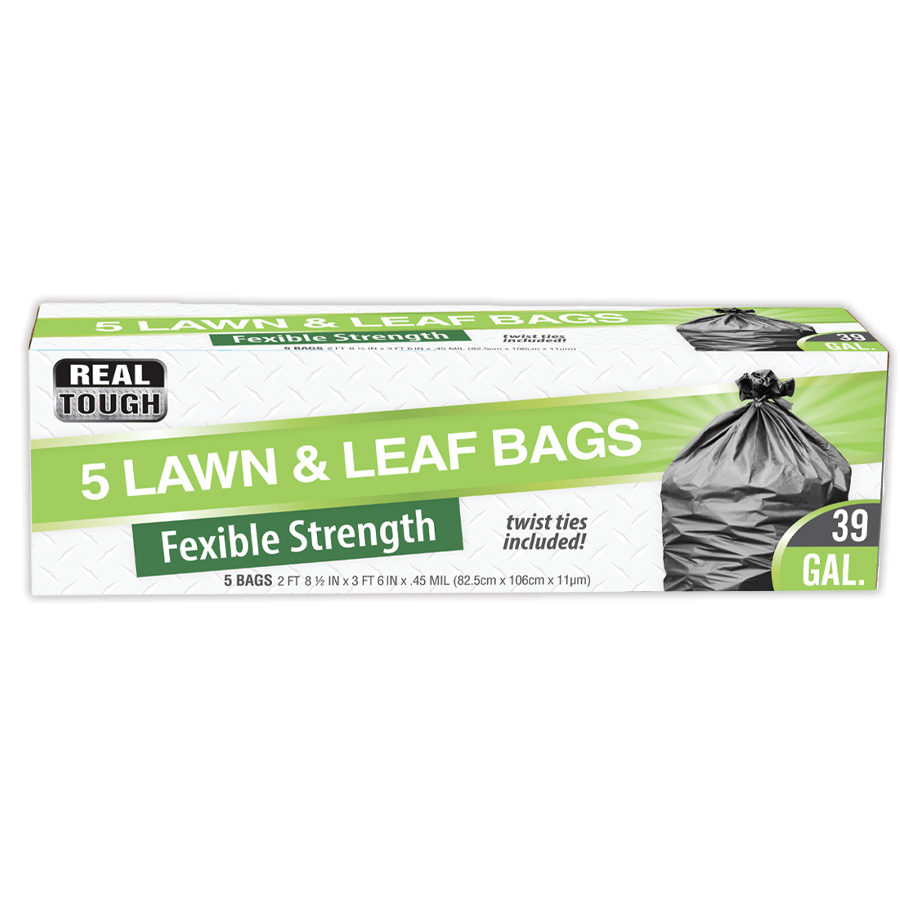 REAL TOUGH LAWN & LEAF BAG 5 CT 39 GL TWIST TIE