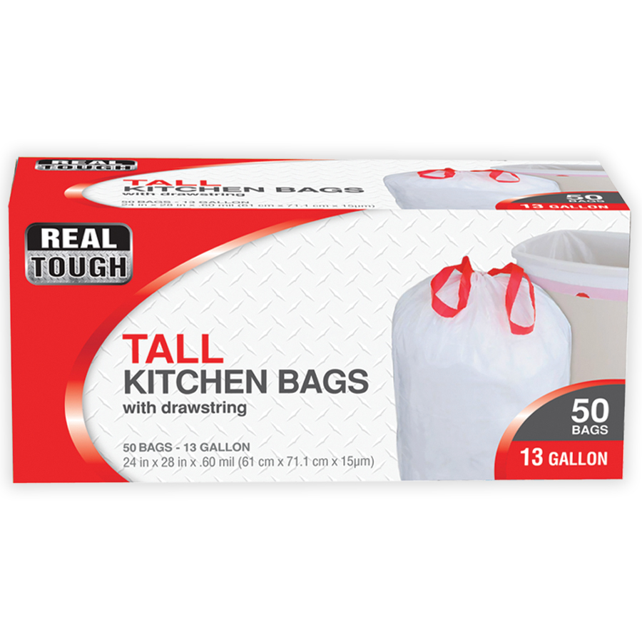 REAL TOUGH TALL KITCHEN BAG 13 GL 50 CT DRAW STRING