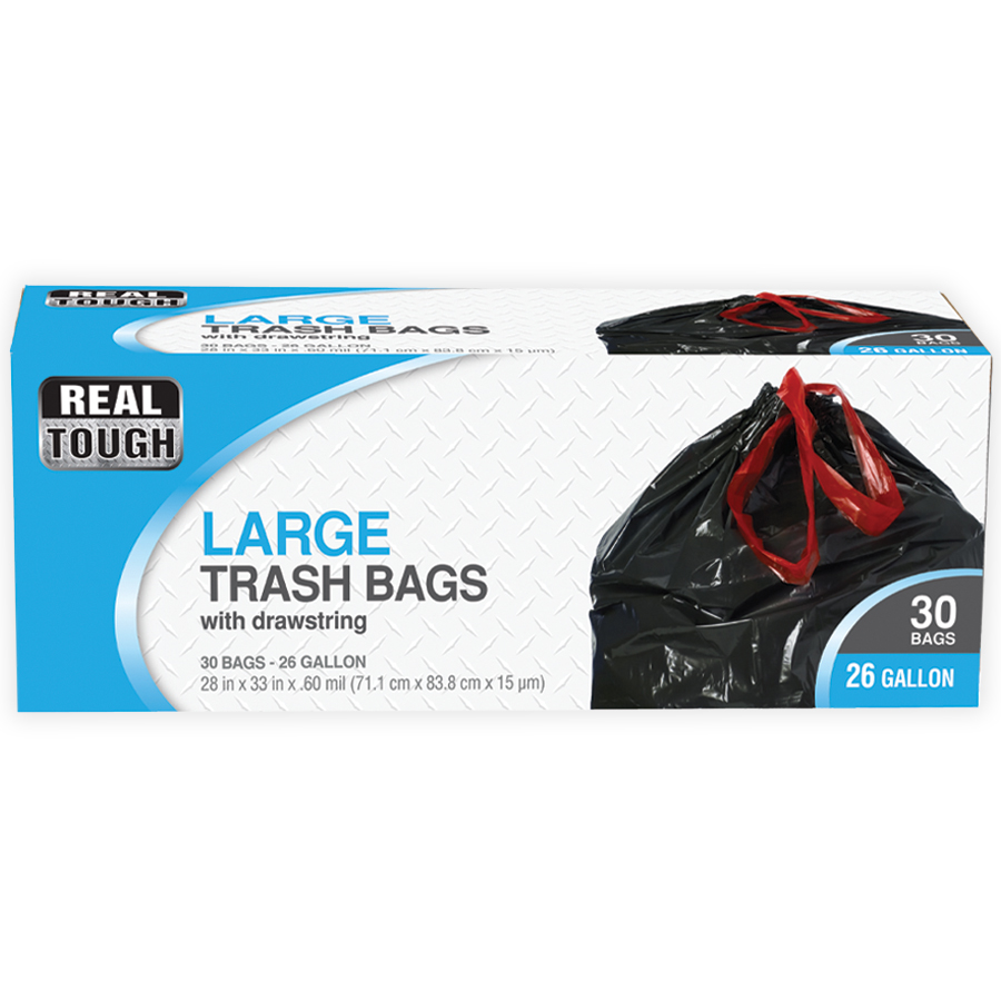 REAL TOUGH TRASH BAG 26 GL 30 CT DRAW STRING BLACK