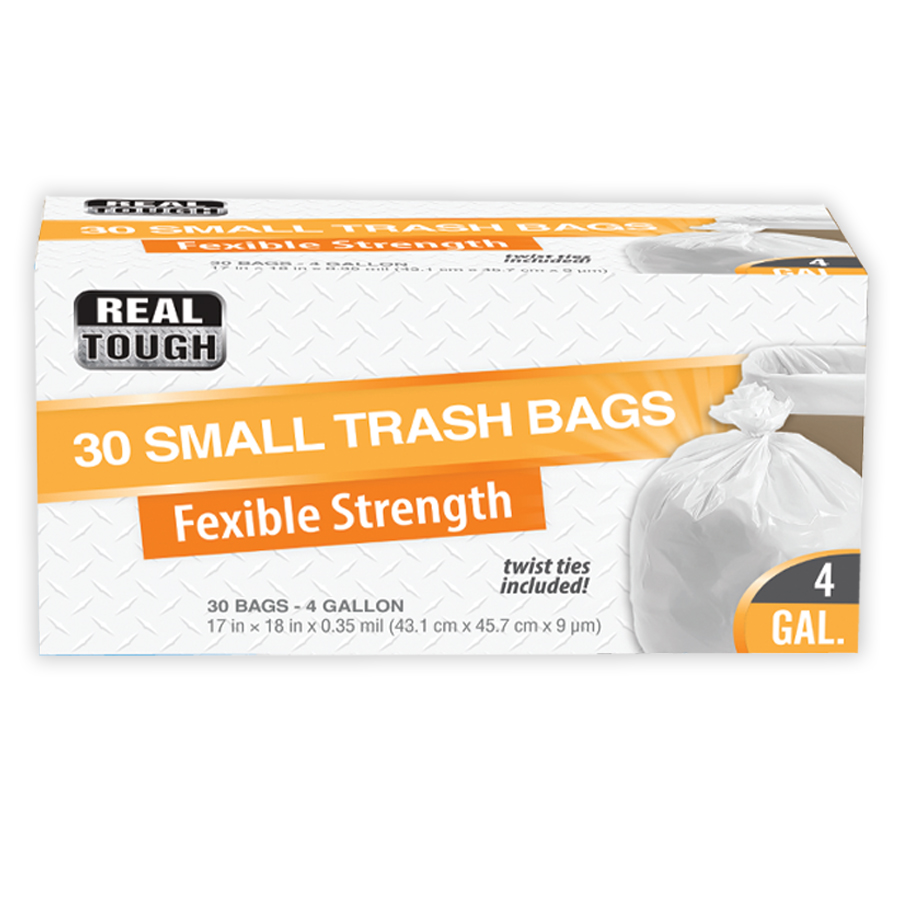 REAL TOUGH TRASH BAG 4 GL 30 CT TWIST TIE WHITE